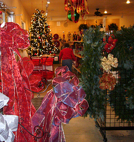 Super selection of fresh wreaths, roping, Christmas trees, plus holiday decorations and ornaments at Christmas Store and Halloween at Motley's Pumpkin Patch and Christmas Trees, Little Rock, Arkansas